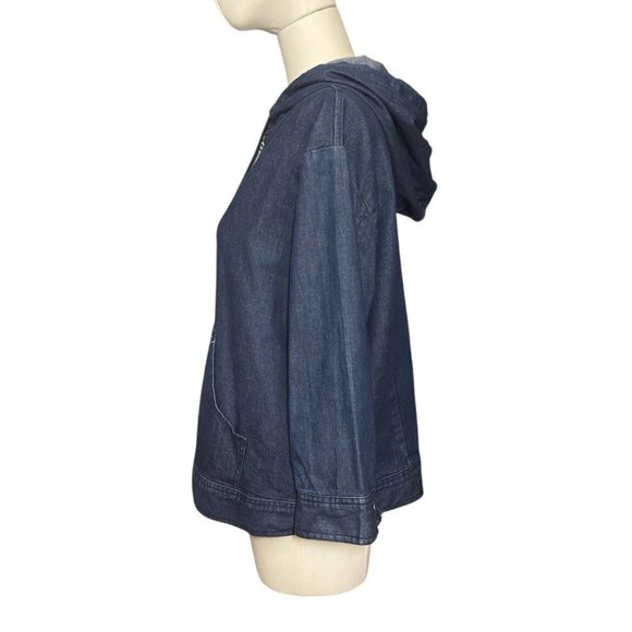 GAP Stretch Blue Denim Full Zip 3/4-Sleeve Hooded Jacket w/Pockets Women's Sz XL - Picture 3 of 7